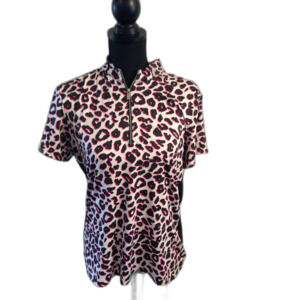 Golf TAIL Large L Partial front zip Polo Short sleeve print Pink Black